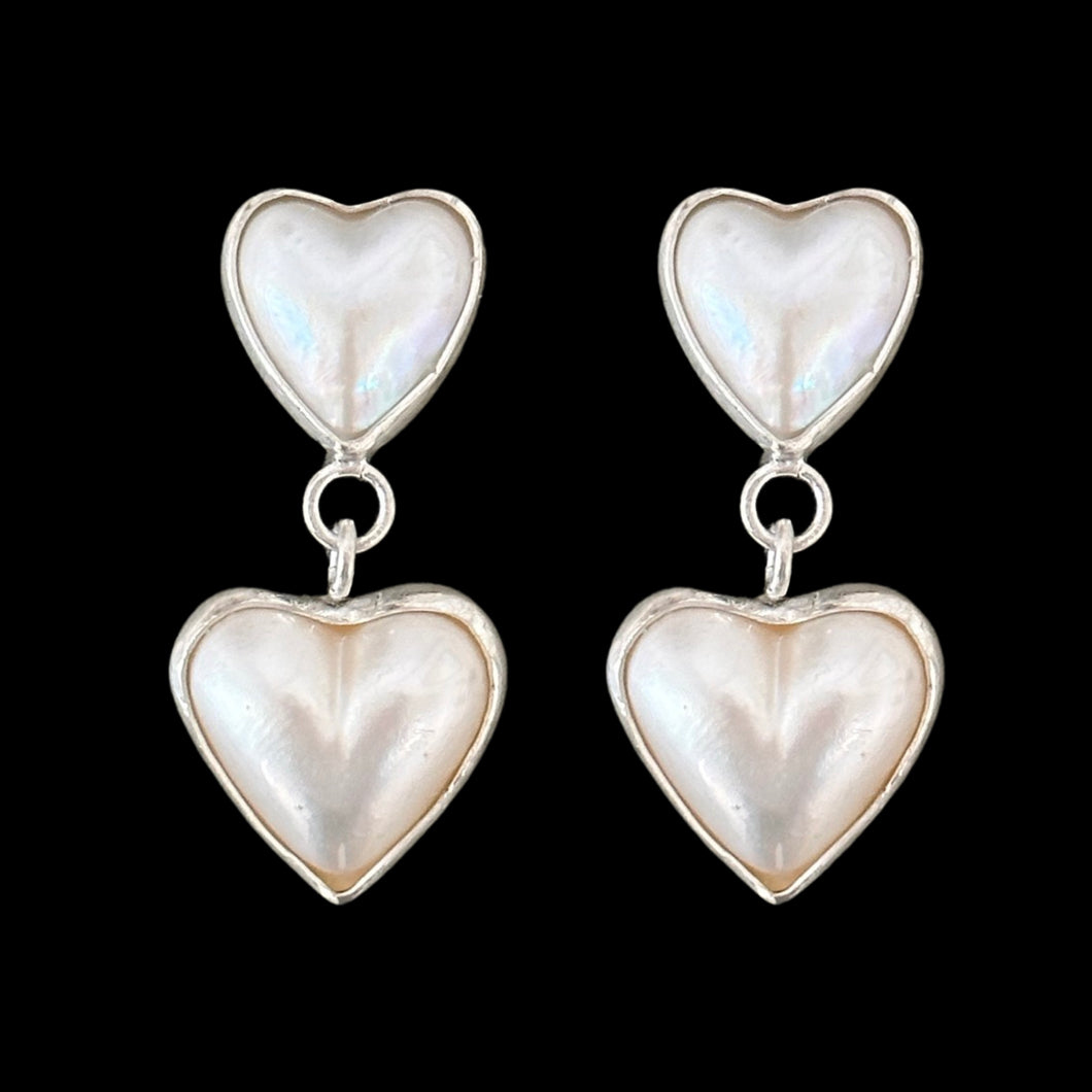 Double Pearl Heart Drop Earrings