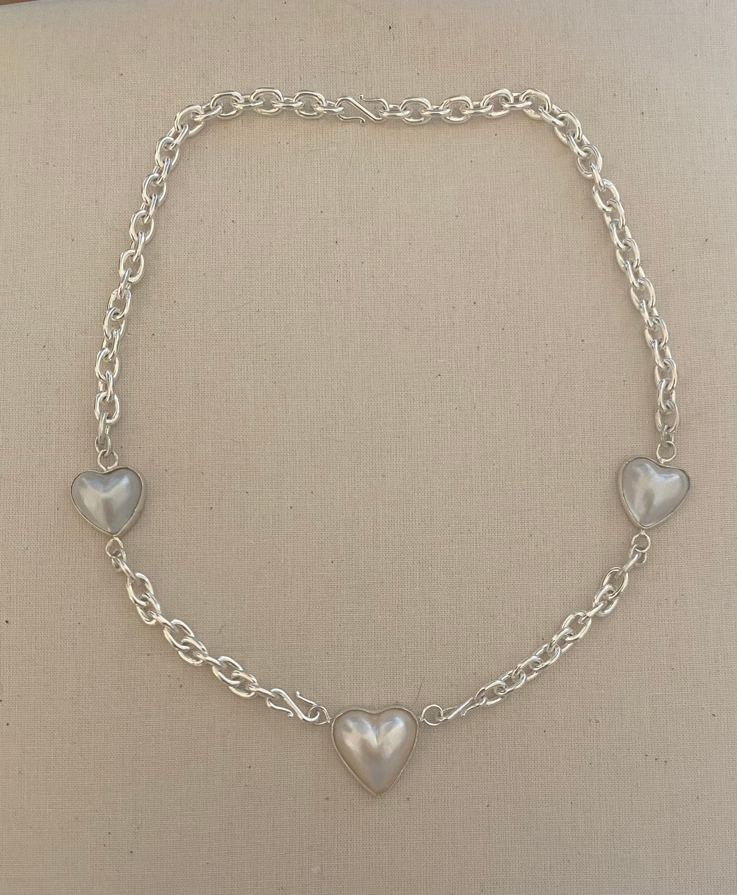 Triple Pearl Heart Necklace